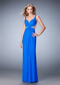 2016 Blue V neck Beaded Illusion Evening Dress [011801] – $178.00 : www.thedresses2014.com