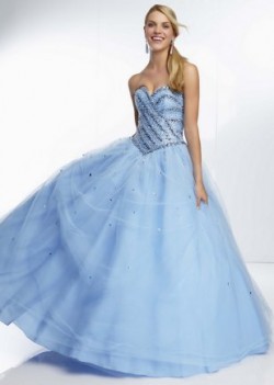 Strapless Striped Jewel Beading Corset Back Blue Ball Gown [ML-95001 Blue] – $184.00 : Pro ...
