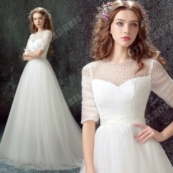 A-Line Luxury Pearl Lace Sweetheart Long-sleeved Bride Wedding Dress 2016 New – Wedding Dr ...