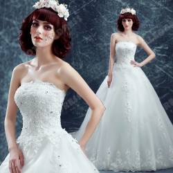 Ball Gown French Lace Diamond Strapless Big Train Wedding Dress 2016 New – Wedding Dresses