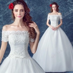 Luxurious Lace Short-sleeved Strapless Floor-Length Wedding Dress 2016 New – Wedding Dresses