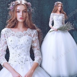 Luxury Lace Long-sleeved Scoop Neck Sweetheart Floor-Length Wedding Dress 2016 New – Weddi ...