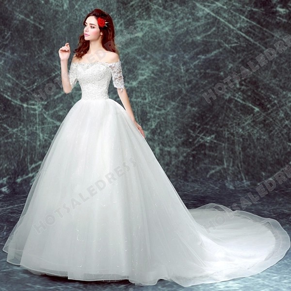 2016 New Strapless Long-sleeved Lace Large Train Bride Wedding Dress – Wedding Dresses