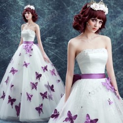 Purple Butterfly Strapless Ball Gown Pearl Floor-Length Wedding Dress 2016 New – Wedding D ...