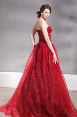 Vintage robe de cérémonie rouge buster cœur dos laçage – JMRouge.fr