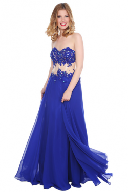 US$167.99 2016 Appliques Chiffon Floor Length Sweetheart Blue Ruched A-line Sleeveless
