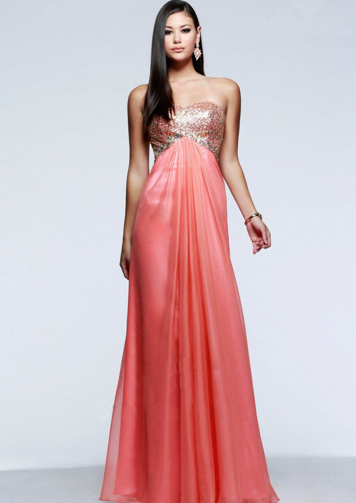 US$141.99 2015 Open Back Ruched Chiffon Floor Length Coral Strapless