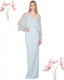 Light Blue Cold-Shoulder Cape-Sleeve Evening Gown Back Slit [EG1914] – $120.00 : Lady in P ...