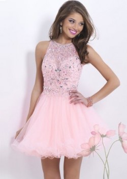 Pink Sheer Crystals Beaded Cutout Back Homecoming Dress [Blush 9854 Pink] – $157.00 : Lady ...