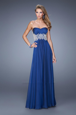 US$158.99 2015 Chiffon Ruched Floor Length Sleeveless Blue Sweetheart Appliques