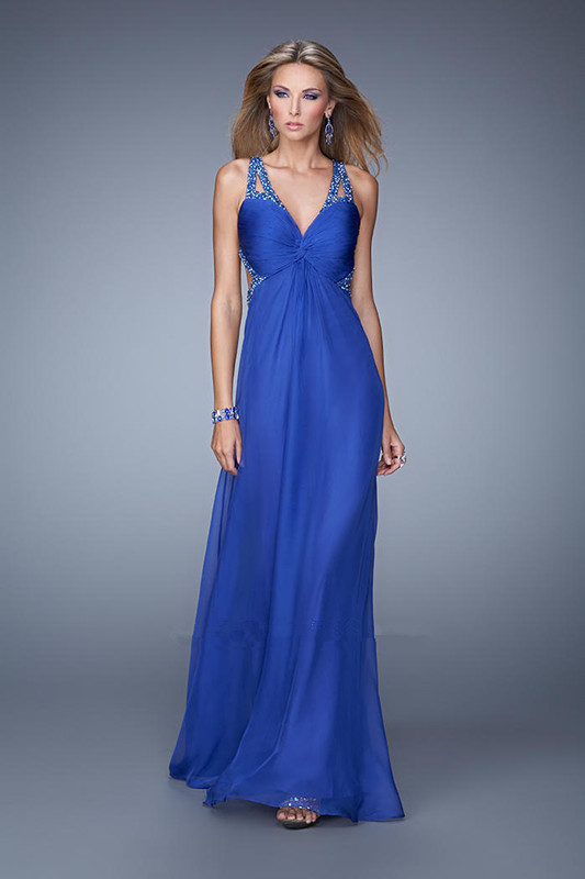 US$154.99 2015 Criss Cross Straps Blue Ruched Floor Length Red Sleeveless Chiffon