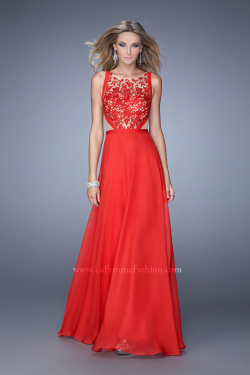 US$157.99 2015 Red Ruched Zipper Straps Appliques Sleeveless Chiffon Floor Length