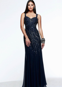 US$155.99 2015 Straps Beading Open Back Ruched Navy Blue Floor Length Mermaid