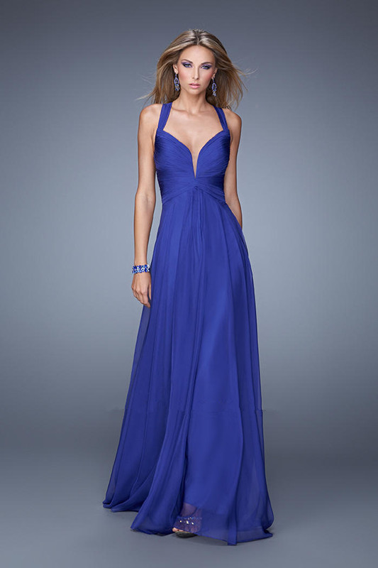 US$157.99 2015 Straps Blue Criss Cross Floor Length Sleeveless Chiffon Ruched Red