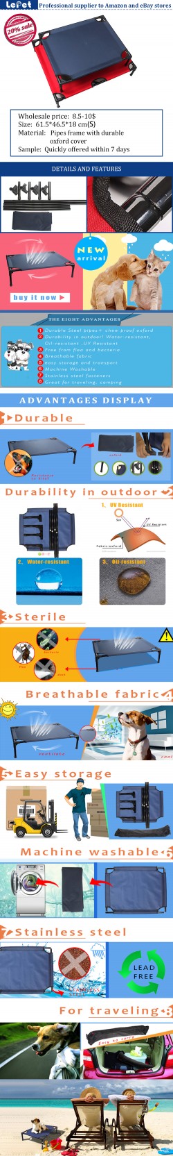 Hot sale outdoor light foldable elevated dog bed