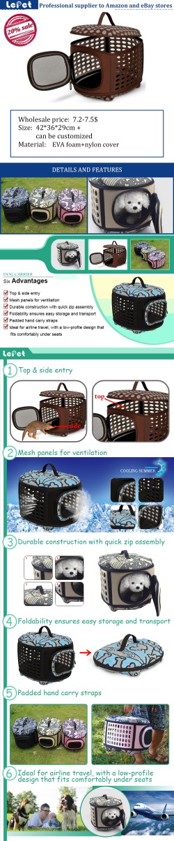 Comfort travel EVA foam Soft Portable Dog Carrier Pet Travel Bag wholesale