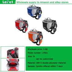 Manufacturer wholesale for amazon store adjustable Outdoor travel dog backpack dog saddlebag