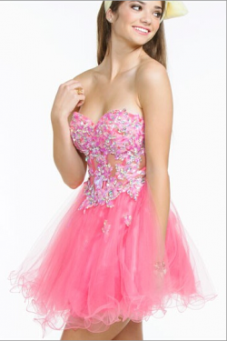 US$145.99 2016 Crystals A-line Sweetheart Appliques Zipper Tulle Sleeveless Pink