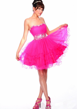 US$159.99 2015 Lace Up Strapless Tulle Crystals Fuchsia Blue Ruched Short