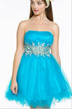US$143.99 2016 Red Strapless Tulle Blue Zipper Ruffled Crystals Sleeveless