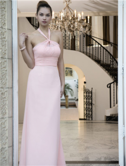US$141.99 2016 Ruched Halter Pink Zipper Floor Length Chiffon A-line Sleeveless