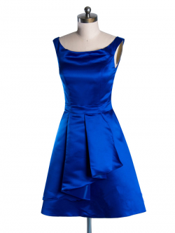 US$163.99 2015 Sleeveless Blue Ruched Satin Scoop Zipper Short Length