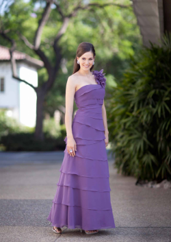US$159.99 2015 Sleeveless Tiers Flower Ruched Ankle Length One Shoulder Purple