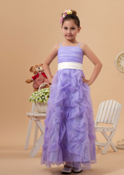 US$105.99 2015 Tulle Sleeveless Straps Lilac Ruched Zipper Ribbon Tea Length