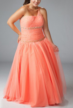 US$168.99 2015 Satin Lace Up Floor Length Orange Beading One Shoulder Sleeveless Ruched Ball Gown