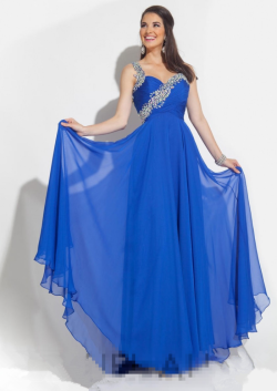 US$162.99 2015 Straps Zipper Crystals Blue Red Chiffon Ruched Floor Length