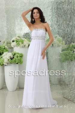 Airy White Straples Chiffon Long Sequined Cheap Prom Dress – Sposadress.com