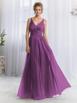 Boutique A-line V-neck Chiffon with Criss Cross Long Bridesmaid Dress in UK