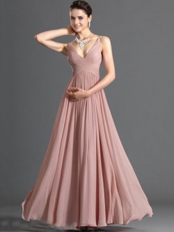 Discount A-line Chiffon with Ruffles V-neck Bridesmaid Dress in UK