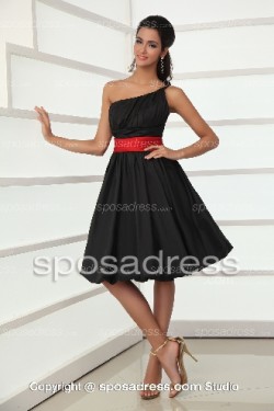 Enchanting Black One Shoulder A-line Cocktail Dress With Red Sashes – Sposadress.com