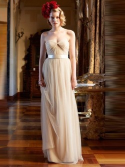 Exclusive Sweetheart Tulle Sashes / Ribbons Floor-length Champagne Bridesmaid Dress in UK