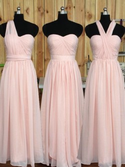 Sweetheart Chiffon Floor-length Ruffles Pretty Pink Bridesmaid Dress in UK