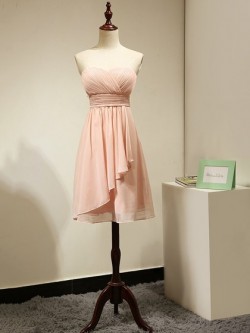 Sweetheart Chiffon Short/Mini Ruched Juniors Pink Bridesmaid Dress in UK