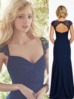 Unique V-neck A-line Chiffon with Lace Open Back Bridesmaid Dress in UK