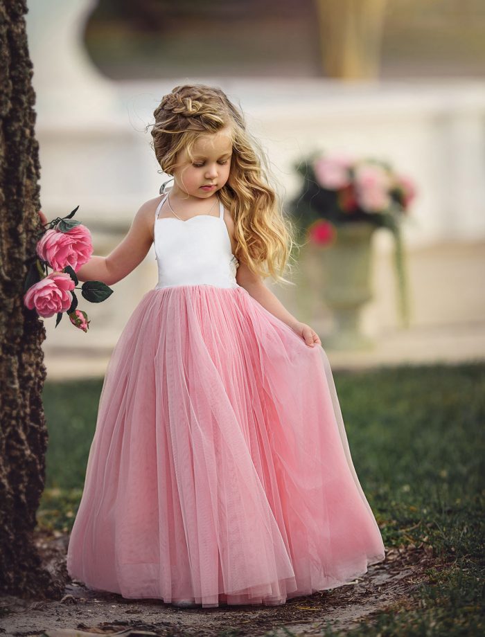 Beautiful Pink Tulle Skirt Flower Girls’ Dresses Spaghetti Straps Floor Length Little Girl ...