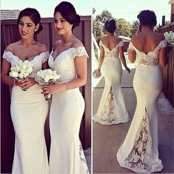 2018 Hot Sale Sexy Mermaid Bridesmaid Dresses Off the Shoulder Lace Backless Evening Gown