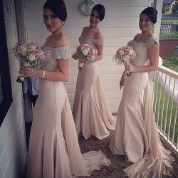Glamorous Long Bridesmaids Dresses Pink Off the Shoulder Sexy Sequins Mermaid Prom Party Gowns