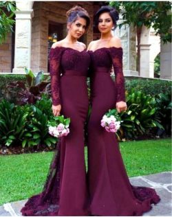 2018 Lace Applique Off-Shoulder Long Sleeve Mermaid Bridesmaid Dresses Sexy Evening Prom Dress G ...