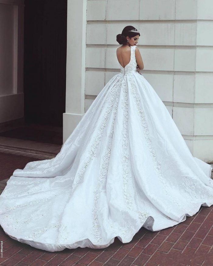 New White Ivory Arabic Lace Wedding Dresses A Line Square Neck Appliques Beads Sequins With Long ...