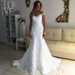 Romantic White Appliqued Off Shoulders Mermaid Wedding Dresses Cheap 2018 New Backless Bridal Gowns