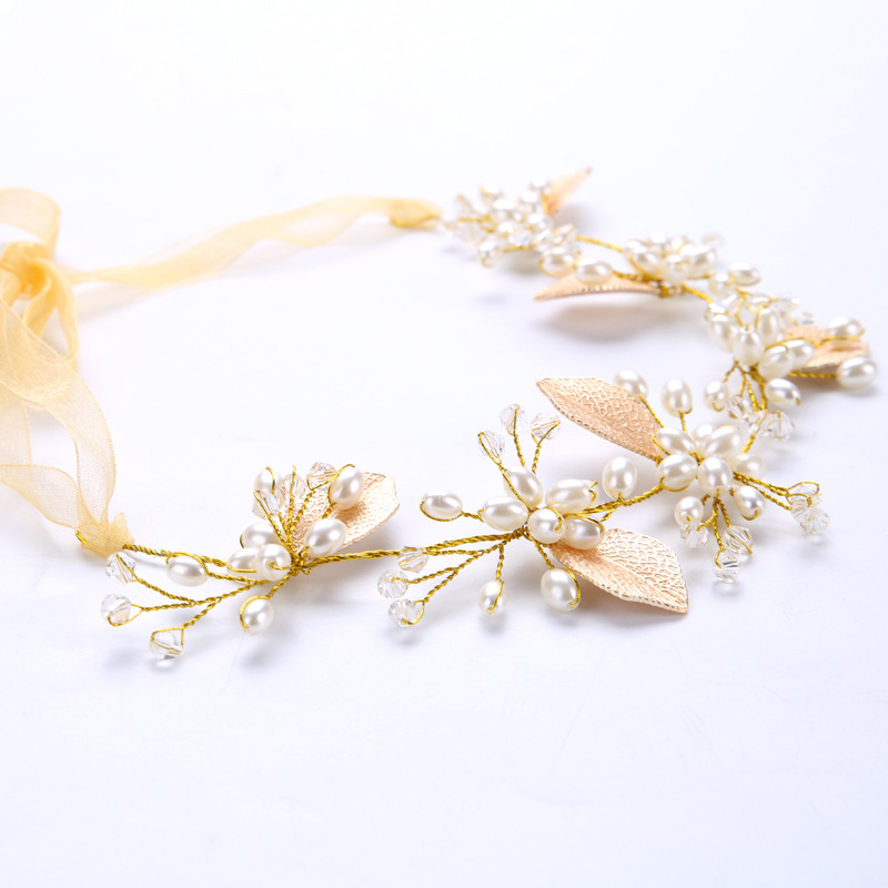 urope style golden hair accessories pearl headwear for bridal