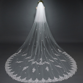 2018 applique simple design 3 meters two-layer bridal veils