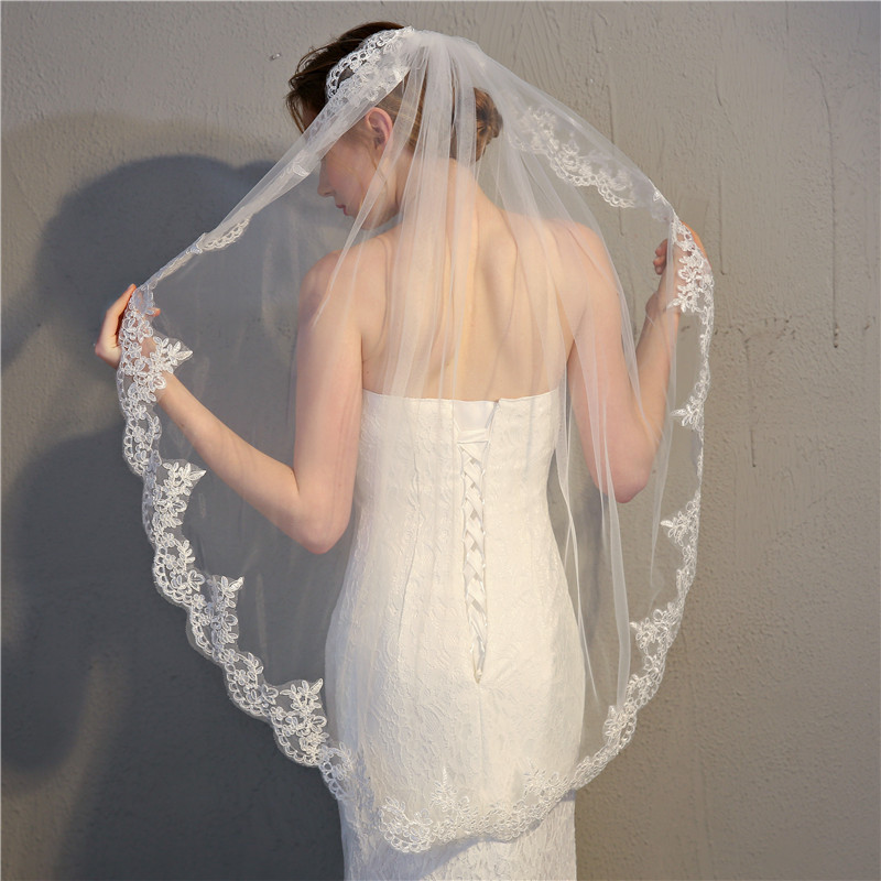 OEM Free size bridal veils single Layer applique 1.5 meters White Wedding Veil