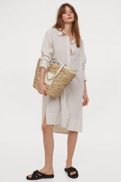 Cotton Shirt Dress – Light beige/White stripe
