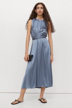 Draped Satin Dress – Pigeon blue