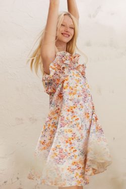 Flounce Trim Dress – Cream/Floral